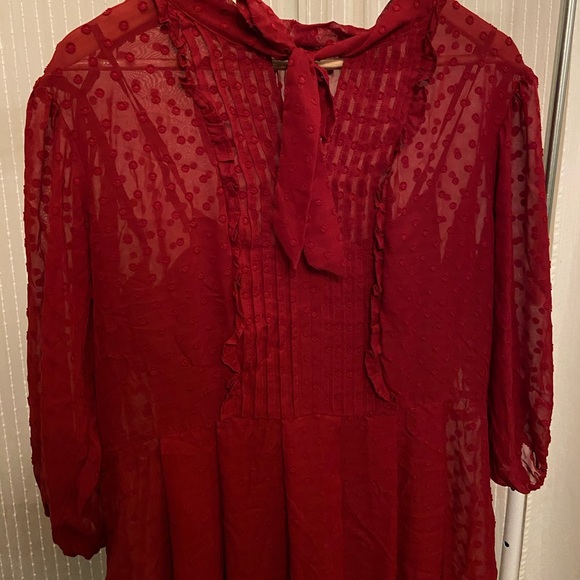 Dark red sheer dress with balloon sleeves - Picture 2 of 4